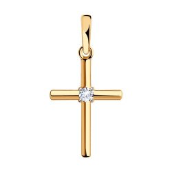 Cruce din aur roșu cu pietre Cubic Zirconia Incolor