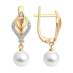 Cercei Suspendați din aur roșu cu pietre Cubic Zirconia Incolor, Perla Albă