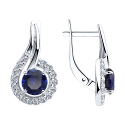 Серьги из серебра с камнями Фианит, Корунд