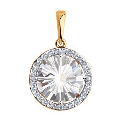 Pandantiv din aur roșu cu pietre Cubic Zirconia Incolor, Cristal de munte