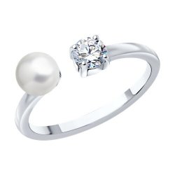 Inel din argint  cu pietre Cubic Zirconia Incolor, Perla Swarovski