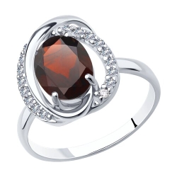 Inel din argint  cu pietre Cubic Zirconia Incolor, Granat