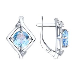 Cercei din argint  cu pietre Cubic Zirconia Incolor, Topaz albastru