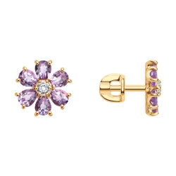 Cercei Pusete din aur roșu cu pietre Cubic Zirconia Incolor, Ametist