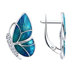 Cercei din argint  cu pietre Cubic Zirconia Incolor, Emailare