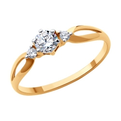 Inel din aur roșu cu pietre Cubic Zirconia Incolor
