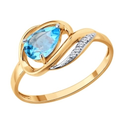 Inel din aur roșu cu pietre Diamant, Topaz Swiss