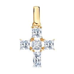 Крестик из красного золота с камнями Фианит