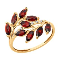 Inel din aur roșu cu pietre Diamant Cognac, Granat