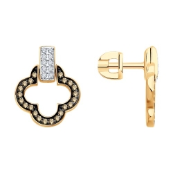 Cercei Pusete din aur roșu cu pietre Diamant, Diamant Cognac
