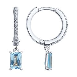 Cercei Creole din argint  cu pietre Cubic Zirconia Incolor, Topaz albastru