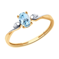 Inel din aur roșu cu pietre Cubic Zirconia Incolor, Topaz albastru