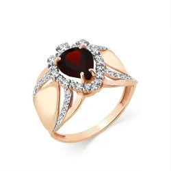 Inel din aur roșu cu Cubic Zirconia Incolor, Granat