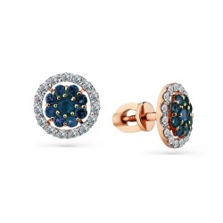 Cercei Pusete din aur roșu cu pietre Diamant, Safir