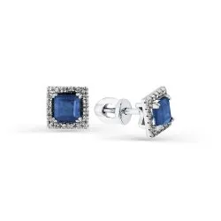 Cercei Pusete din aur alb cu Diamant, Safir