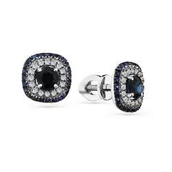 Cercei Pusete din aur alb cu Diamant, Safir