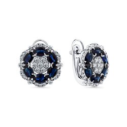 Серьги из белого золота с камнями Бриллиант, Сапфир