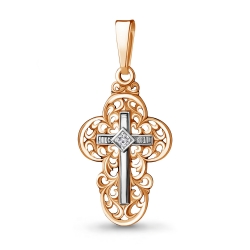Cruce din aur roșu cu pietre Cubic Zirconia Incolor