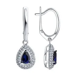 Серьги Длинные из белого золота с камнями Бриллиант, Сапфир