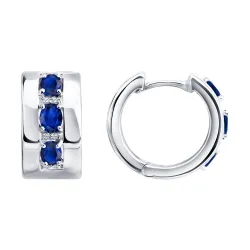 Cercei Creole din aur alb cu Diamant, Safir