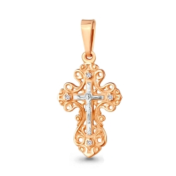 Cruce din aur roșu cu pietre Cubic Zirconia Incolor