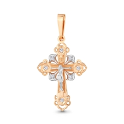Cruce din aur roșu cu pietre Cubic Zirconia Incolor