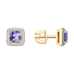 Cercei Pusete din aur roșu cu pietre Diamant, Tanzanit