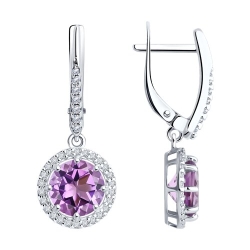 Cercei Suspendați din argint  cu pietre Cubic Zirconia Incolor, Ametist