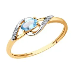 Inel din aur roșu cu Cubic Zirconia Incolor, Topaz albastru
