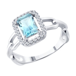 Inel din argint  cu pietre Cubic Zirconia Incolor, Topaz albastru