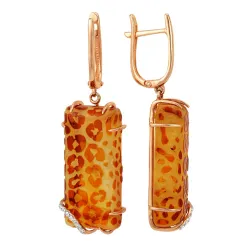Cercei Suspendați din aur roșu cu Cubic Zirconia Incolor, Chihlimbar presat