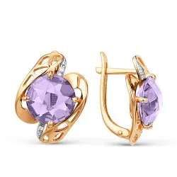 Cercei din aur roșu cu Cubic Zirconia Incolor, Ametist
