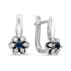 Cercei din aur alb cu Diamant, Safir