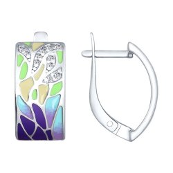 Серьги из серебра с камнями Фианит, Эмаль