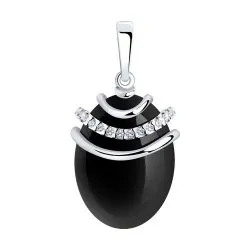 Pandantiv din argint cu Cubic Zirconia Incolor, Agat negru