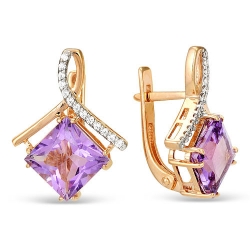 Cercei din aur roșu cu pietre Cubic Zirconia Incolor, Ametist