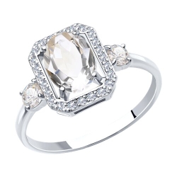 Inel din aur alb cu pietre Cubic Zirconia Incolor, Cristal de munte