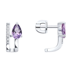 Cercei Pusete din argint  cu pietre Cubic Zirconia Incolor, Ametist