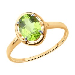 Кольцо из красного золота с камнями Хризолит