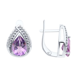 Cercei din argint  cu pietre Cubic Zirconia Incolor, Ametist
