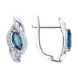 Серьги из белого золота с камнями Фианит, Топаз London
