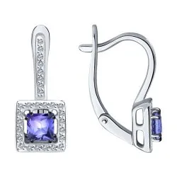 Cercei din aur alb cu Diamant, Tanzanit