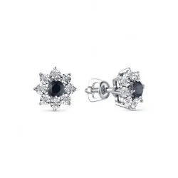 Cercei Pusete din aur alb cu Diamant, Safir