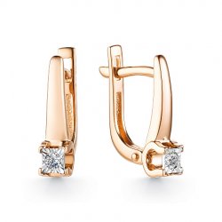Cercei din aur roșu cu pietre Diamant