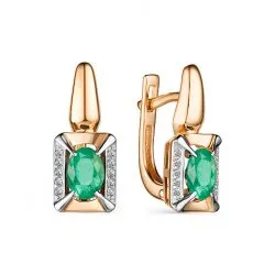 Серьги из красного золота с камнями Бриллиант, Изумруд