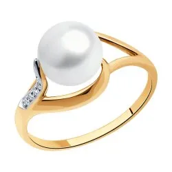 Inel din aur roșu cu Cubic Zirconia Incolor, Perla Albă