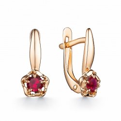 Серьги из красного золота с камнями Рубин