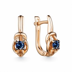 Серьги из красного золота с камнями Сапфир