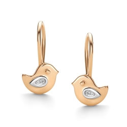 Детские серьги из красного золота с камнями Бриллиант