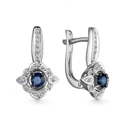 Серьги из белого золота с камнями Бриллиант, Сапфир